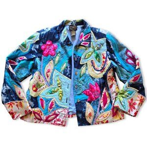 Vintage 90s Patchwork Jacket Womens Size L Boho Hippie Art To Wear Grandmacore
